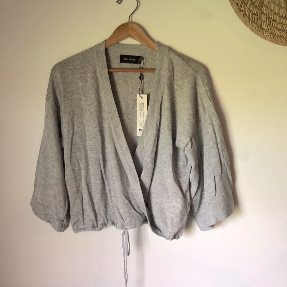 Minkpink Wool Blend Wrap Sweater in Gray